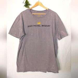 LG Jean-Michel Basquiat Gray Short Sleeve Tee with Yellow Crown